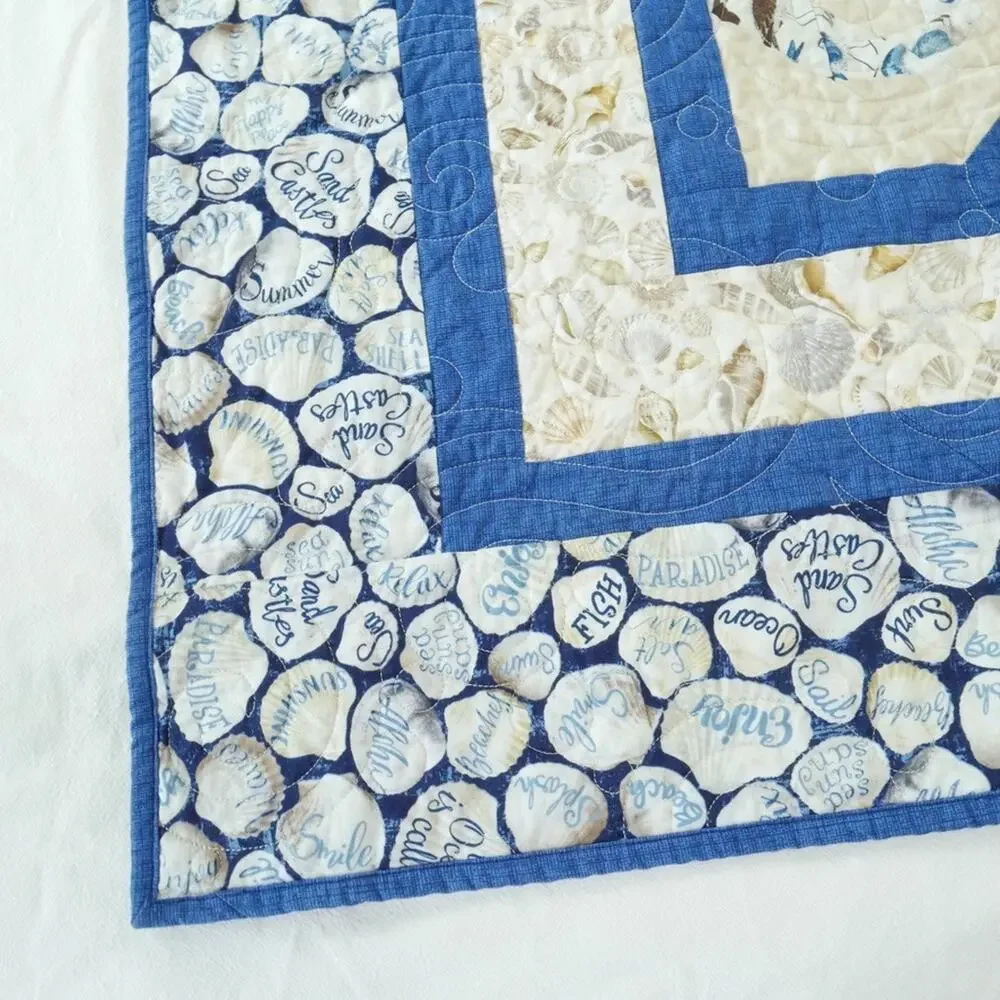 Coastal Nautical Patchwork Quilt Novelty‎ Beach House Summer Wall Throw 67 x 51